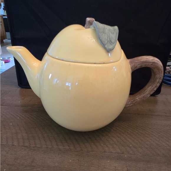 Other - Vtg Barbara Eigen Treasure Craft Ceramic Lemon Shape Teapot w/ Vine Leaf Handle